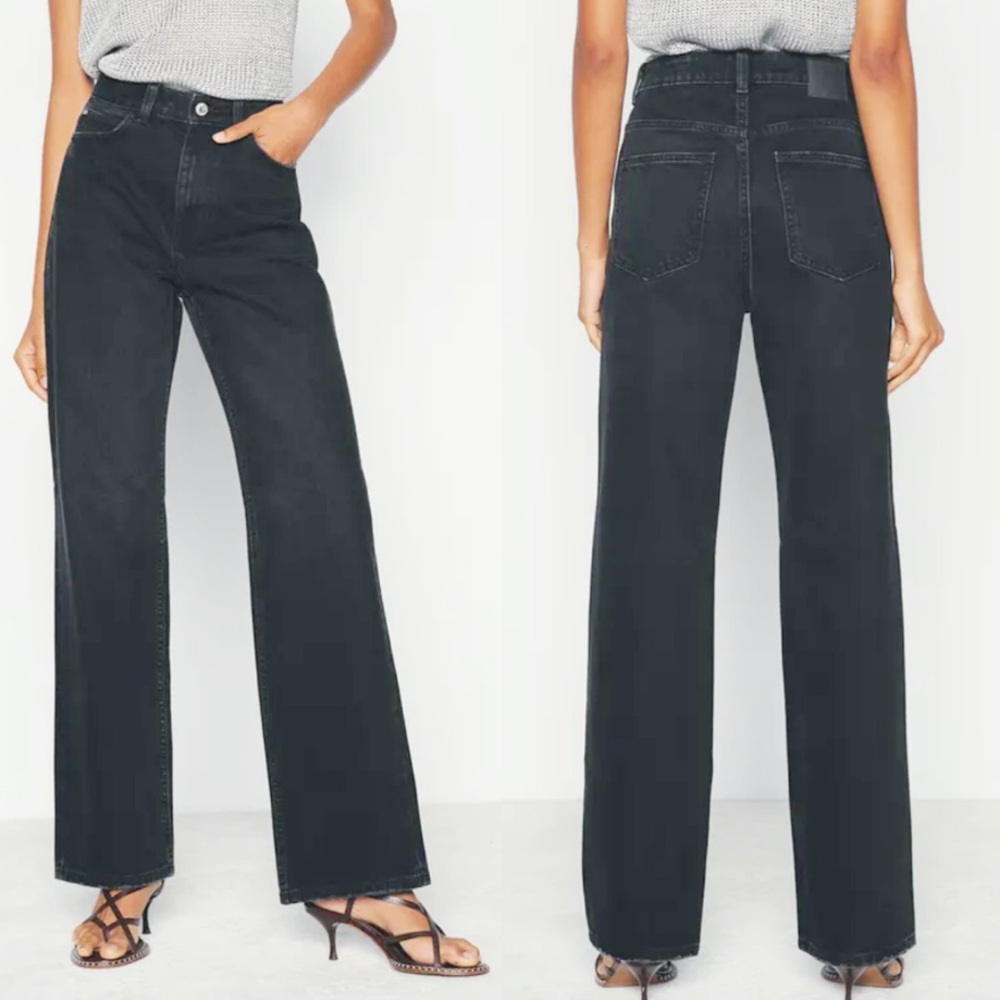 ZARA black gray high rise flare leg cotton blend denim jeans size 0